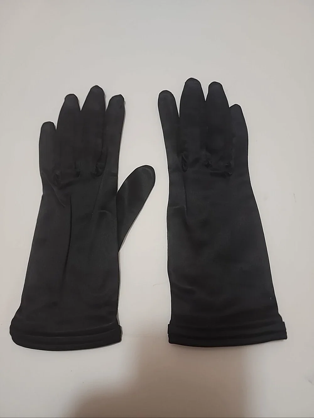 Vintage 1960s Black Satin Gloves Size 6 1/2 NWOT Wrist Length Meyers Make